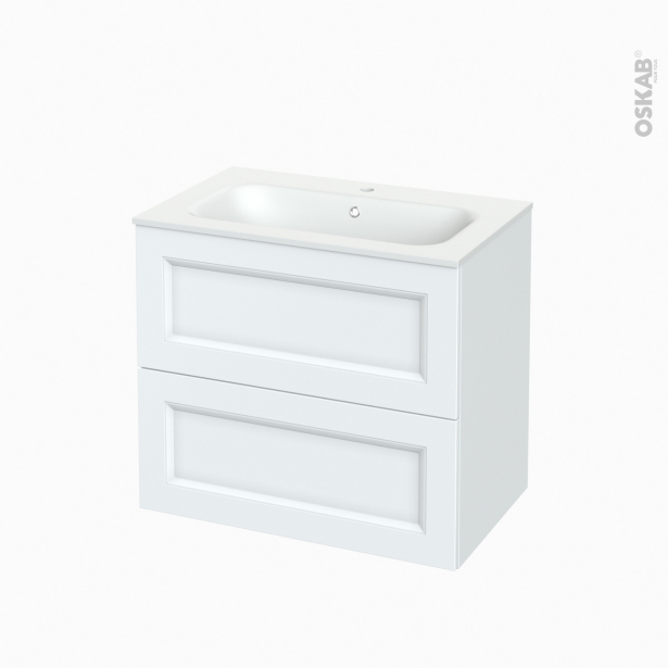 Meuble de salle de bains Plan vasque NEMA <br />STATIC Blanc, 2 tiroirs, Côtés décors, L80.5 x H71.5 x P50,6 cm 