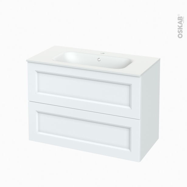Meuble de salle de bains Plan vasque NEMA <br />STATIC Blanc, 2 tiroirs, Côtés décors, L100,5 x H71,5 x P50,6 cm 