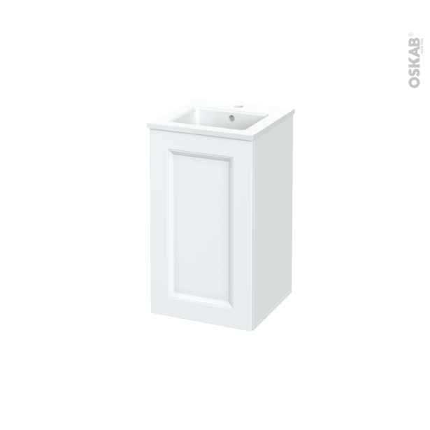 Meuble de salle de bains Plan vasque ODON <br />STATIC Blanc, 1 porte, Côtés décors,  L41 x H71,5 x P41 cm 