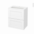 #Meuble de salle de bains - Plan vasque REZO - STATIC Blanc - 2 tiroirs - Côtés décors - L60,5 x H71,5 x P40,5 cm