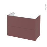 Meuble de salle de bains - Sous vasque - TIA Rouge terracotta - 2 tiroirs - Côtés décors - L100 x H70 x P50 cm