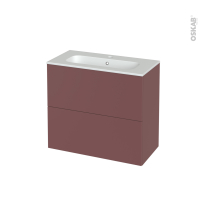 Meuble de salle de bains - Plan vasque REZO - TIA Rouge terracotta - 2 tiroirs - Côtés décors - L80.5 x H71.5 x P40.5 cm