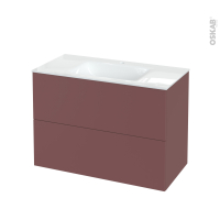 Meuble de salle de bains - Plan vasque VALA - TIA Rouge terracotta - 2 tiroirs - Côtés décors - L100,5 x H71,2 x P50,5 cm