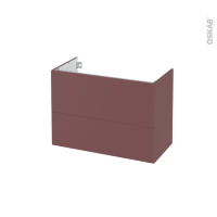 Meuble de salle de bains - Sous vasque - TIA Rouge terracotta - 2 tiroirs - Côtés décors - L80 x H57 x P40 cm