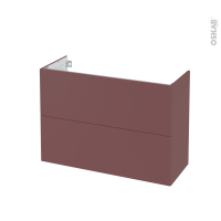 Meuble de salle de bains - Sous vasque - TIA Rouge terracotta - 2 tiroirs - Côtés décors - L100 x H70 x P40 cm