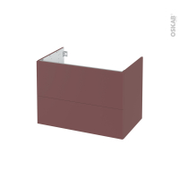 Meuble de salle de bains - Sous vasque - TIA Rouge terracotta - 2 tiroirs - Côtés décors - L80 x H57 x P50 cm