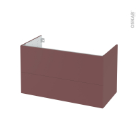 Meuble de salle de bains - Sous vasque - TIA Rouge terracotta - 2 tiroirs - Côtés décors - L100 x H57 x P50 cm