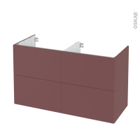 Meuble de salle de bains - Sous vasque double - TIA Rouge terracotta - 4 tiroirs - Côtés décors - L120 x H70 x P50 cm