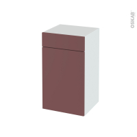 Meuble de salle de bains - Rangement bas - TIA Rouge terracotta - 1 porte 1 tiroir - L40 x H70 x P37 cm