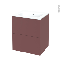 Meuble de salle de bains - Plan vasque NAJA - TIA Rouge terracotta - 2 tiroirs - Côtés décors - L60,5 x H71,5 x P50,5 cm