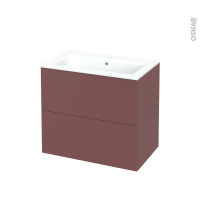 Meuble de salle de bains - Plan vasque NAJA - TIA Rouge terracotta - 2 tiroirs - Côtés décors - L80.5 x H71.5 x P50.5 cm