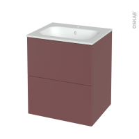 Meuble de salle de bains - Plan vasque NEMA - TIA Rouge terracotta - 2 tiroirs - Côtés décors - L60,5 x H71,5 x P50,6 cm
