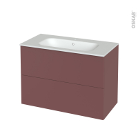 Meuble de salle de bains - Plan vasque NEMA - TIA Rouge terracotta - 2 tiroirs - Côtés décors - L100,5 x H71,5 x P50,6 cm