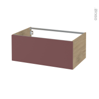 Meuble de salle de bains - Rangement bas - TIA Rouge terracotta - 1 tiroir - Côtés HOSTA Chêne prestige - L80 x H35 x P50 cm
