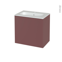 Meuble de salle de bains - Plan vasque REZO - TIA Rouge terracotta - 1 porte - Côtés décors - L60,5 x H58,5 x P40,5 cm