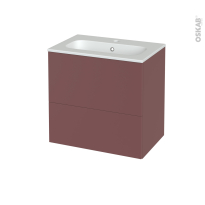 Meuble de salle de bains - Plan vasque REZO - TIA Rouge terracotta - 2 tiroirs - Côtés décors - L60,5 x H58,5 x P40,5 cm