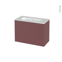 Meuble de salle de bains - Plan vasque REZO - TIA Rouge terracotta - 2 tiroirs - Côtés décors - L80.5 x H58.5 x P40.5 cm