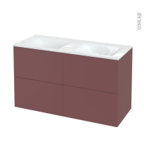 Meuble de salle de bains - Plan double vasque VALA - TIA Rouge terracotta - 4 tiroirs - Côtés décors - L120,5 x H71,2 x P50,5 cm