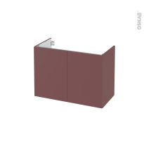 Meuble de salle de bains - Sous vasque - TIA Rouge terracotta - 2 portes - Côtés décors - L80 x H57 x P40 cm