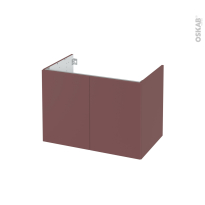 Meuble de salle de bains - Sous vasque - TIA Rouge terracotta - 2 portes - Côtés décors - L80 x H57 x P50 cm