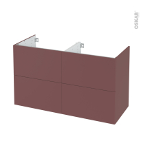 Meuble de salle de bains - Sous vasque double - TIA Rouge terracotta - 4 tiroirs - Côtés décors - L120 x H70 x P50 cm
