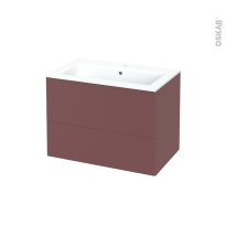 Meuble de salle de bains - Plan vasque NAJA - TIA Rouge terracotta - 2 tiroirs - Côtés décors - L80.5 x H58.5 x P50.5 cm