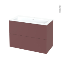 Meuble de salle de bains - Plan vasque NAJA - TIA Rouge terracotta - 2 tiroirs - Côtés décors - L100,5 x H71,5 x P50,5 cm