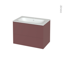 Meuble de salle de bains - Plan vasque NEMA - TIA Rouge terracotta - 2 tiroirs - Côtés décors - L80.5 x H58.5 x P50,6 cm