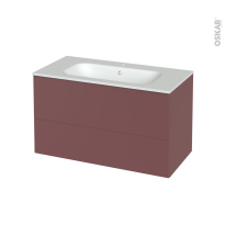 Meuble de salle de bains - Plan vasque NEMA - TIA Rouge terracotta - 2 tiroirs - Côtés décors - L100,5 x H58,5 x P50,6 cm