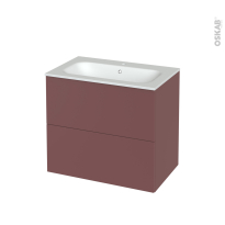 Meuble de salle de bains - Plan vasque NEMA - TIA Rouge terracotta - 2 tiroirs - Côtés décors - L80.5 x H71.5 x P50,6 cm