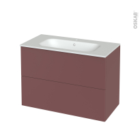 Meuble de salle de bains - Plan vasque NEMA - TIA Rouge terracotta - 2 tiroirs - Côtés décors - L100,5 x H71,5 x P50,6 cm