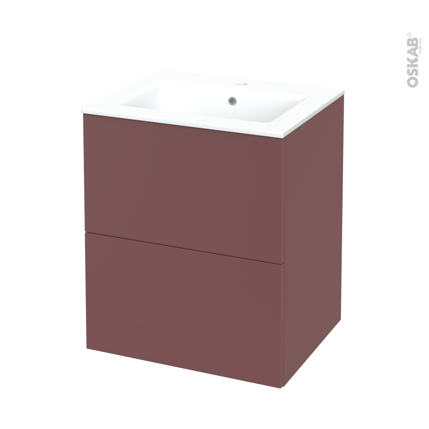 Meuble de salle de bains Rangement bas TIA Rouge terracotta 4 tiroirs L40 x  H70 x P37 cm - Oskab
