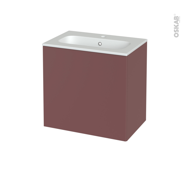 Meuble de salle de bains Plan vasque REZO <br />TIA Rouge terracotta, 1 porte, Côtés décors, L60,5 x H58,5 x P40,5 cm 