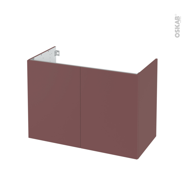 Meuble de salle de bains Sous vasque <br />TIA Rouge terracotta, 2 portes, Côtés décors, L100 x H70 x P50 cm 