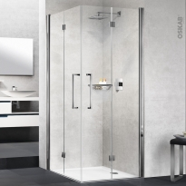Porte de douche - angle carré pliant NOVELLINI - 80x80 cm - Verre transparent - profilés chromés