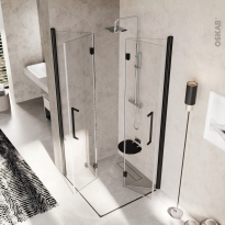 Porte de douche - angle carré pliant NOVELLINI - 80x80 cm - Verre transparent - profilés noirs