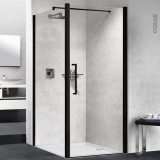 Porte de douche - pivotante NOVELLINI - 90 cm - Verre transparent - profilés noirs
