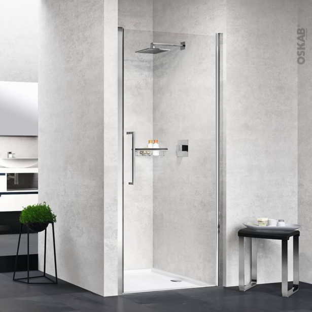 Porte de douche pivotante NOVELLINI <br />80 cm, Verre transparent, profilés chromés 