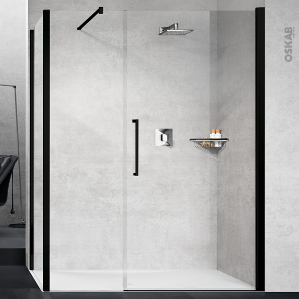 Porte de douche pivotante NOVELLINI <br />100 cm, Verre transparent, profilés noir 