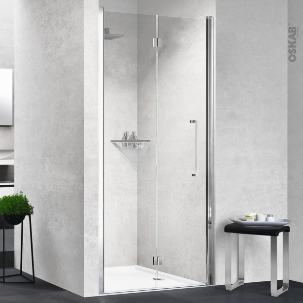 Porte de douche pliante NOVELLINI <br />90 cm, Gauche, Verre transparent, profilés chromés  