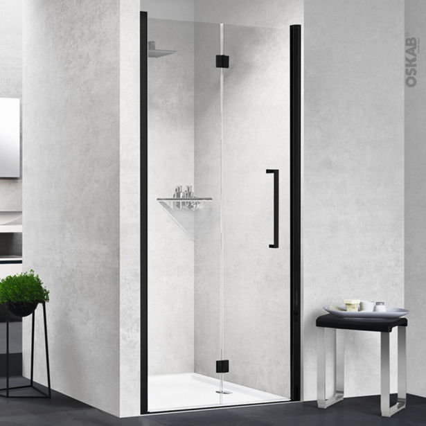 Porte de douche pliante NOVELLINI <br />80 cm, Gauche, Verre transparent, profilés noirs 