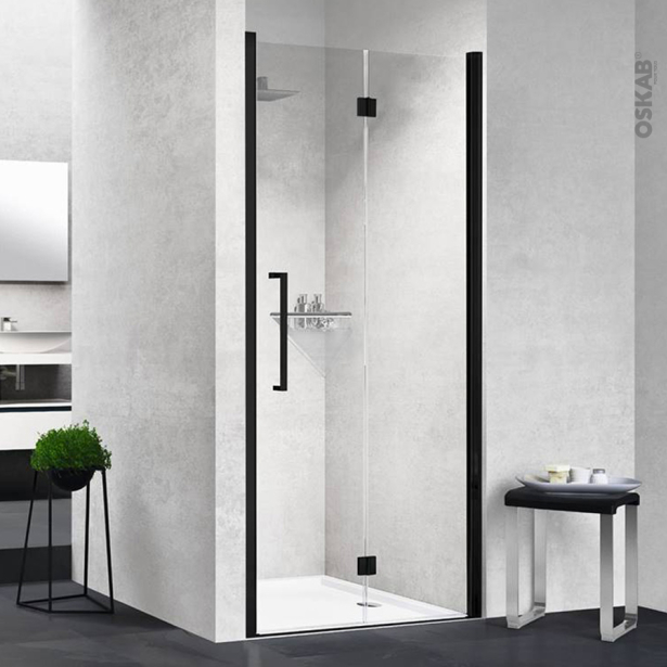 Porte de douche pliante NOVELLINI <br />80 cm, Droite, Verre transparent, profilés noirs 