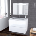 Ensemble salle de bains - Meuble IPOMA Blanc brillant - Plan vasque résine - Miroir lumineux - L80,5 x H58,5 x P50,5 cm