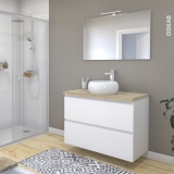 Meuble de salle de bains - Sous vasque - IPOMA Blanc mat - 2 tiroirs - Côtés décors - L100 x H70 x P50 cm
