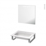 Pack salle de bains PMR - Plan vasque en résine REZO - Miroir lumineux - L60,5 x P50,5 cm