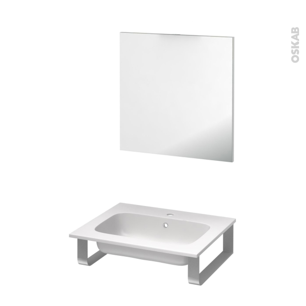 Pack salle de bains PMR Plan vasque en résine REZO <br />Miroir, L60,5 x P50,5 cm 