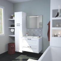 Ensemble salle de bains - Meuble STATIC Blanc - Plan vasque résine - Miroir lumineux - L80,5 x H58,5 x P50,5 cm