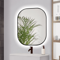 Miroir de salle de bains - Lumineux - NAYO - L80 x H70 cm - Noir