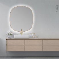 Miroir de salle de bains - Lumineux - ODIS - L70 x H78 cm - Laiton brossé
