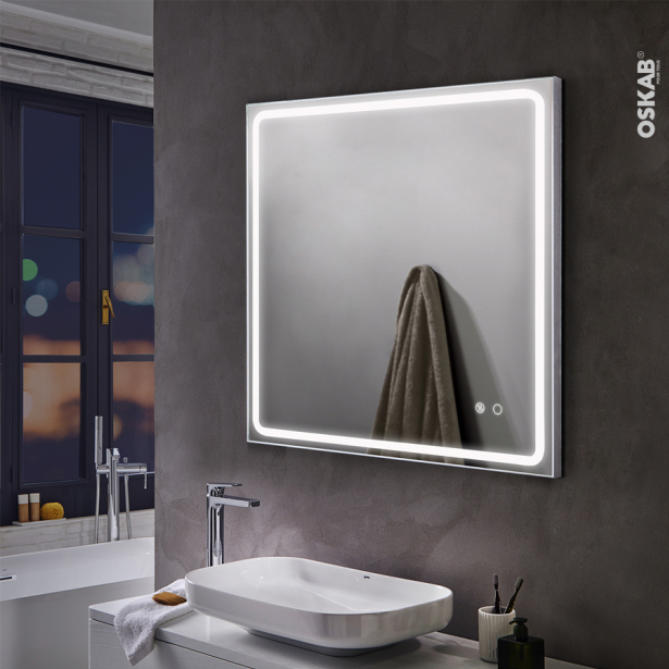 Miroir de salle de bains Lumineux <br />DALO, L80 x H80 cm 